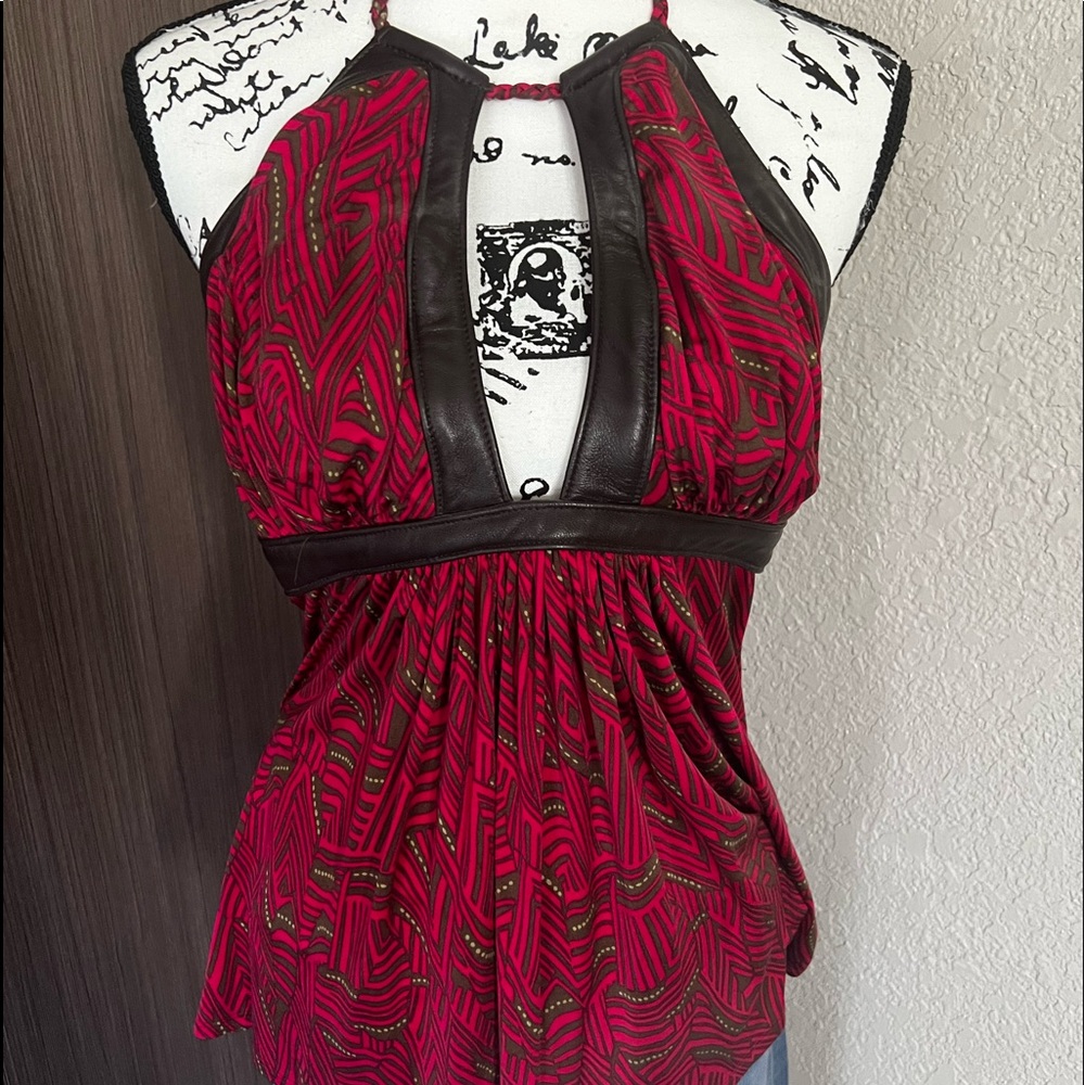 Sky top.  Leather trim. Halter style